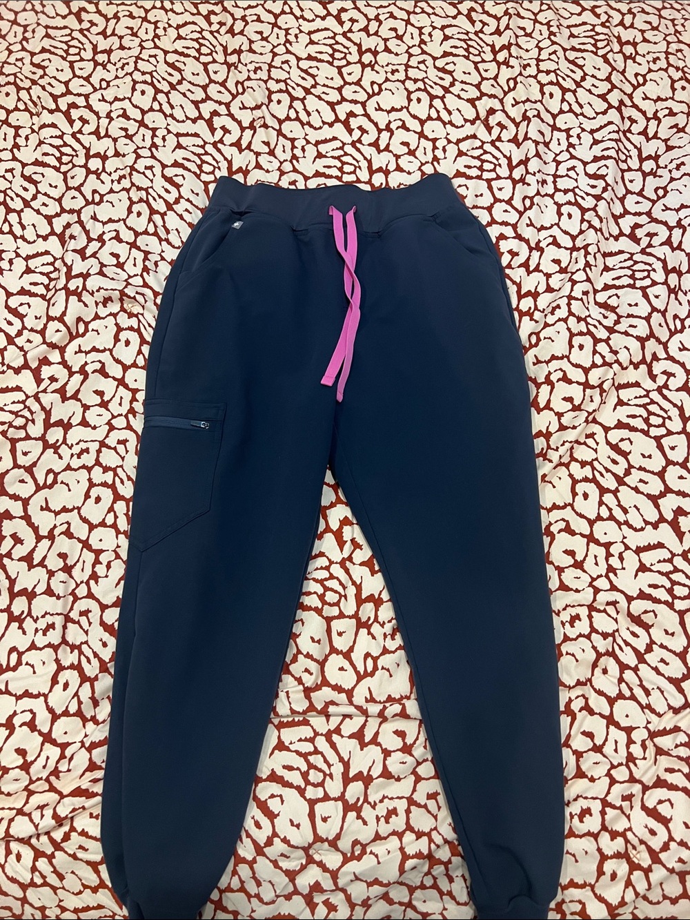 Figs Navy Track Joggers with Pink Drawstring - Picture 2 of 5